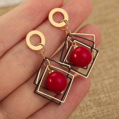 ZWC Temperament Korean Big Bead Drop Earrings For Women Fashion Party Geometric Square Female Pendant Earrings Jewelry Wholesale