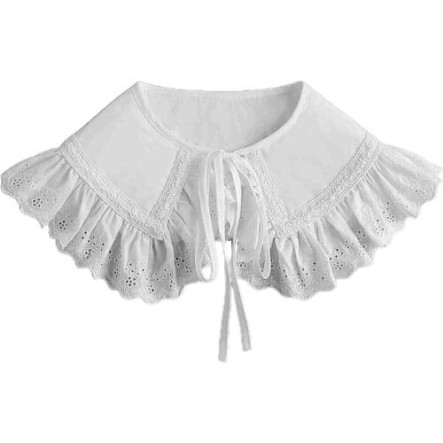 094B Women Lace Doll Faux Collar Shawl Pleated Ruffle Necklace Floral Mini Poncho