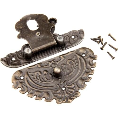 1pc Furniture Buckle Clasp Lock 86*75mm Antique Brass Wooden Case hasp Jewelry Gift Box Suitcase Hasp Latch Hook