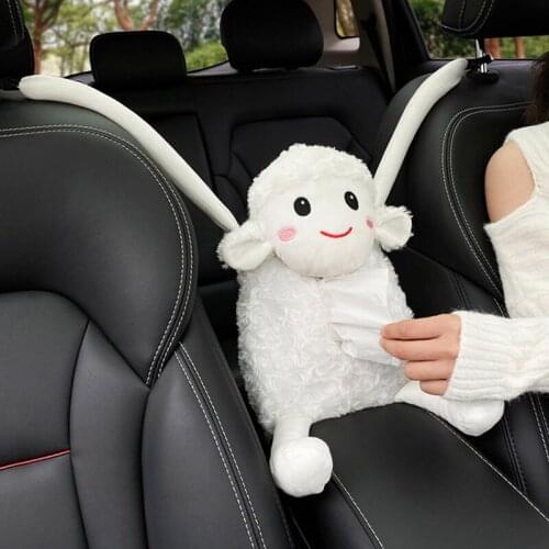Backseat Car Organizer Tissue Holder Cute Cartoon Plush Sheep Tissue Cover Hanging Paper Holder Decoration for Car