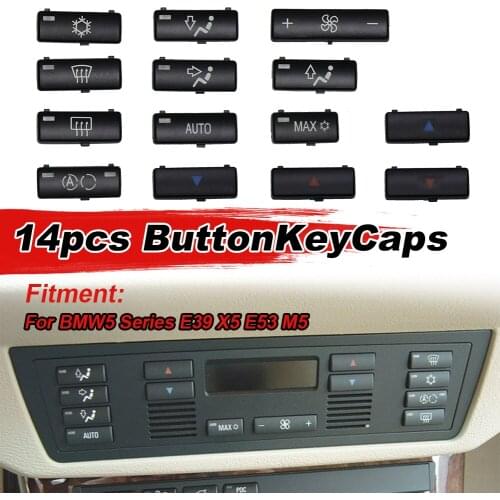 14Pcs Car Heater Climate Control A/C Air Conditioning Switch Fan Button Cover Caps Replacement For BMW 5 E39 X5 E53 M5