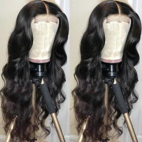 180% Density 24 Inches Long Black Body Wave Hair Middle Part Wig With Baby Hair Synthetic Hair For Women Daily Glueless
