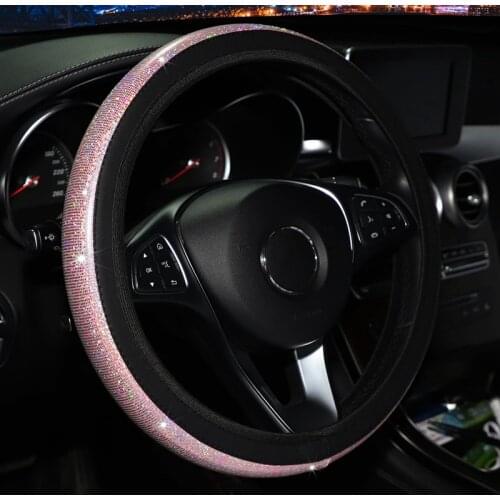 37/38mm Universal Car Steering Wheel Cover PU Leather Rhinestones Crystal Steering Wheel Case Auto Interior Decor Car Styling
