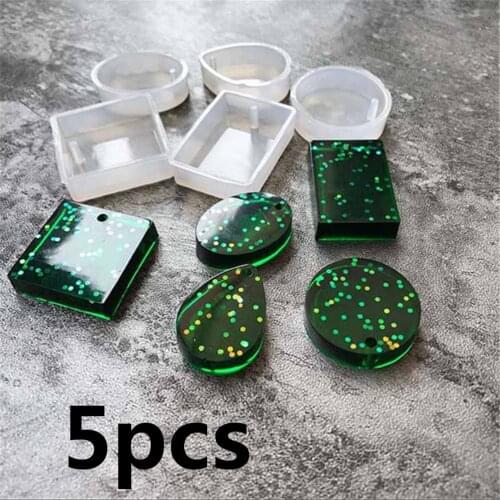 5Pcs Round Square Oval Waterdrop Rectangle Shape Hole Silicone Mold DIY Craft Epoxy Resin Molds Necklaces Pendant Silicone Mould