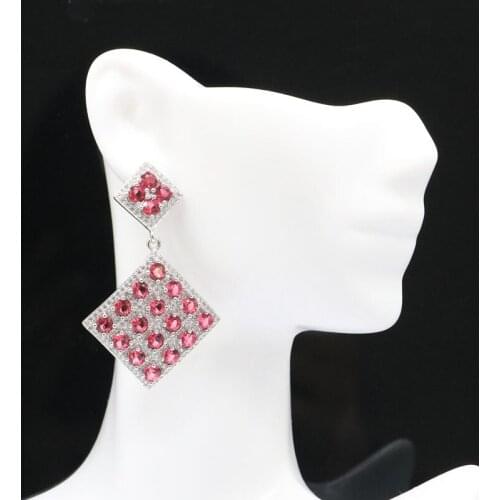 51x32mm Awesome Created Pink Raspberry Rhodolite Garnet London Blue Topaz CZ Wedding Silver Earrings Drop Shipping