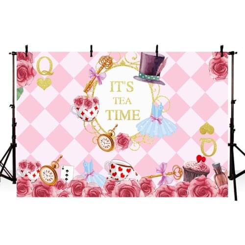 Avezano Tea Time Party Backdrops Flower Skirt Cake Poker Banner Casual Backgrounds Photography Studio Photophone Photozone Decor