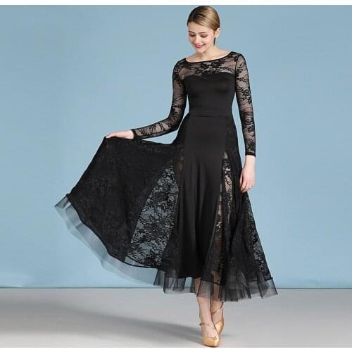 Ballroom dress Modern dance skirt dress dancing stage performance black red waltz tango practise training evening party