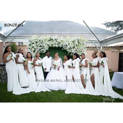 White Bridesmaid Dresses Mermaid 2021 African V Neck Elastic Satin Bridesmaid Dress Floor Length for Women Wedding