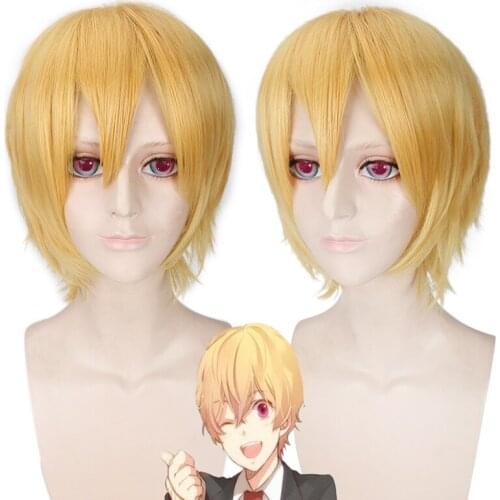 Free Iwatobi Swim Club Hazuki Nagisa Gold Cosplay Wig Short Straight Wigs Bangs For Party Synthetic Hair+Wig Cap