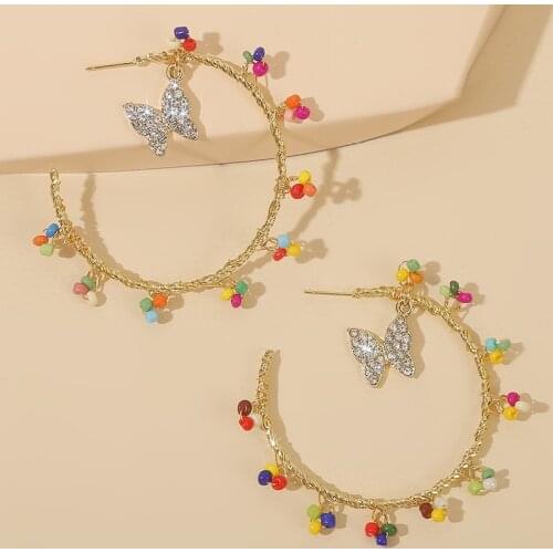 Bohemian Trendy Multicolor Glass Beaded Handmade Dangle Earring For Women 2020 Fashion Rhinestone Butterfly Drop Earring Jewelry