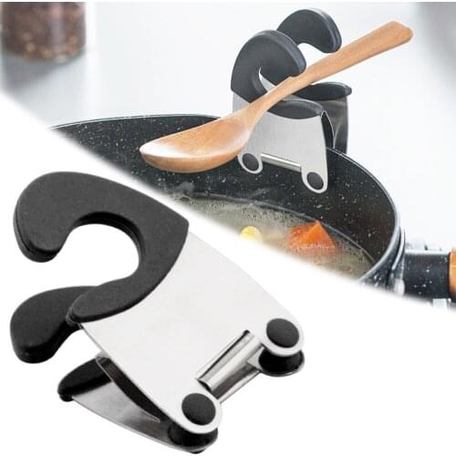 430 Stainless Steel Pot Side Clips Anti-scalding Spoon Holder Kitchen Gadgets Rubber Convenient Kitchen Tools Black/Gray/Red