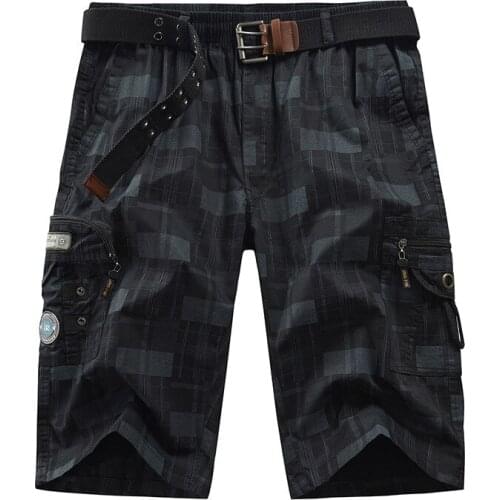 Trousers Plaid New Summer Hombre Shorts Pants Pockets Knee length Fit Fashion Male 2020 Solid Street Dress Casual Mens