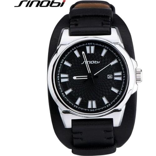SINOBI Military Sports Watches Mens Fashion Black Leather Wrist Watch Male Geneva Quartz Watches Clock Relogio Masculino 2019