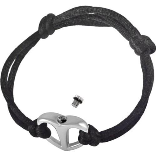 Black Adjustable Rope Bracelet for Memorial Urn - 316L Stainless Steel Cremation Heart Charm Ashes Holder Bracelets