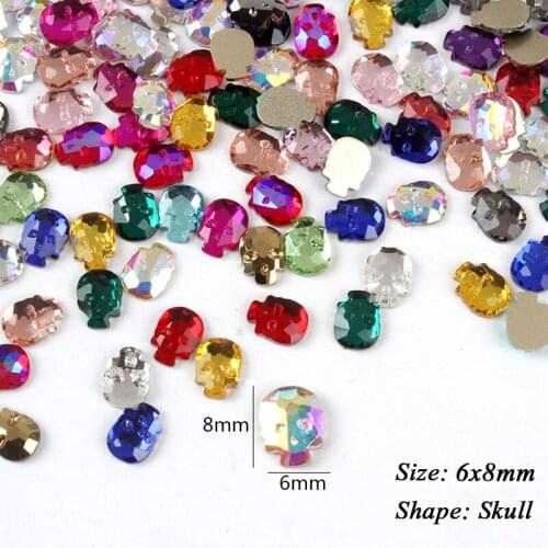 Flatback Skull Shape 6x8mm Mix Colors Nail Rhinestones Crystal Glass Stones For DIY Nail Decoration Accessories 30PCS/100PCS