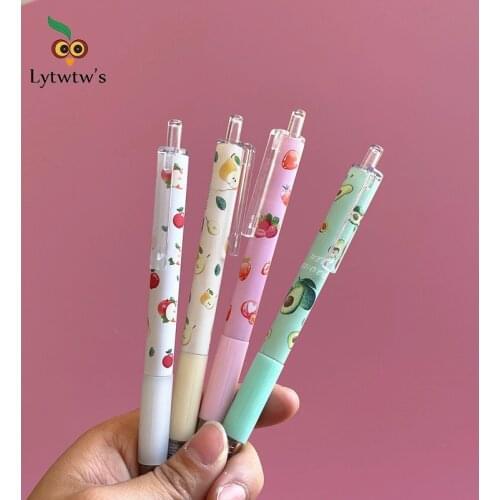 1 Pieces Lytwtws Cute Kawaii Creative Lovely Fruit Strawberry Pear Avocado Apple Student School Office Stationery Press Gel Pen