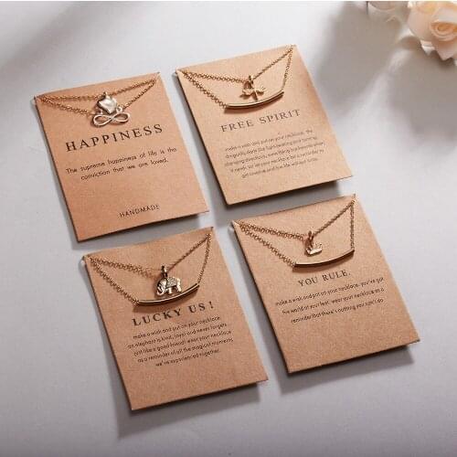 Double Layer Clavicle Gold Necklace Wedding Owl Elephant Dragonfly Pendant Necklaces For Women Girl Best Gift With Cardboard