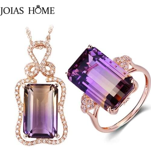 JoiasHome Classic Sterling Silver 925 Jewelry Sets for Women Rings Necklace with Amethyst Retro Style Wedding Party Fine Wholes