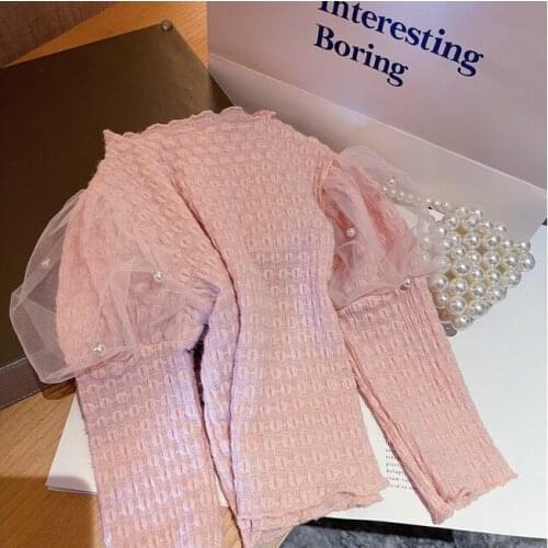 2021 Korea style girls boys puff sleeve t shirt autumn fashion cotton kids top 1-7 years