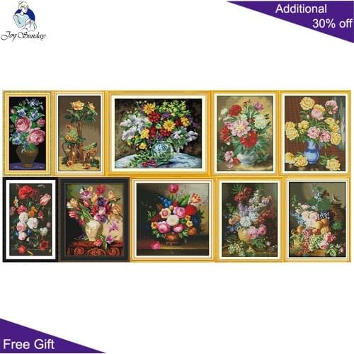 Joy Sunday Beautiful Flower Vase Home Decor H301H353H359H385(2)H386(3)H404(2)H405(3)H505H687(5)H894 Flowers Cross Stitch kits