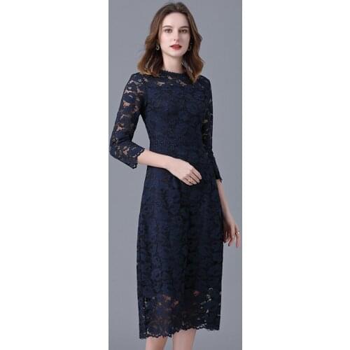 Taoyizhuai Brand lace dress womens spring and autumn dress new French medium length dress slim fit below the knee casual skirt