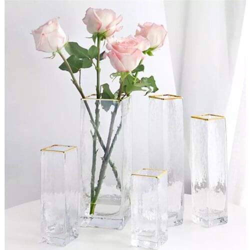 Square Glass Vase Creative Transparent Vases Nordic Flowers Pot Home Tabletop Plant Bonsai Decor Flowers Basket for Office Decor