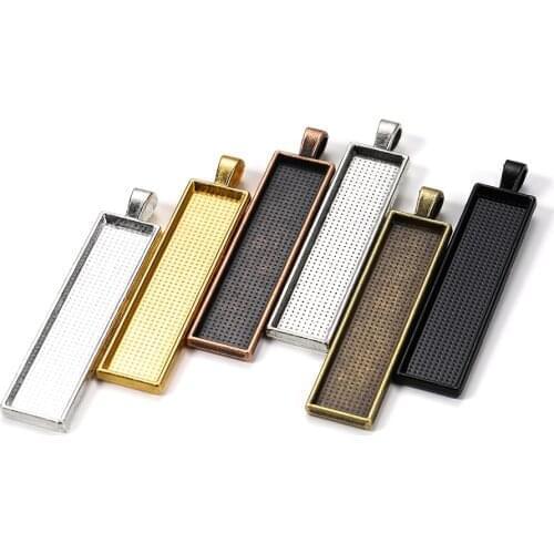 5Pcs 10*50mm Metal Cameo Rectangle Tray Bezels Blank Pendant Cabochon Base Setting for DIY Jewelry Making Accessories Supplies