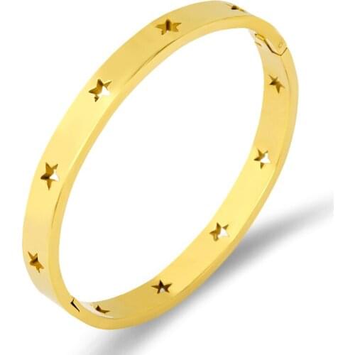 Fashion Hollow Star Bangles & Bracelets For Women Trendy Jewelry Stainless Steel Charm Cuff Bracelet Rose Gold Silver Bijou Gift