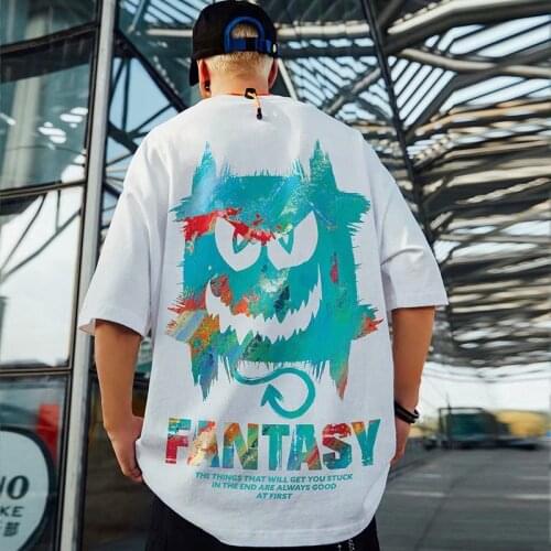 Oversized Hip Hop National Style Clothes Mens Trend Plus Sized Little Devil T-shirt Loose Men T-shirt