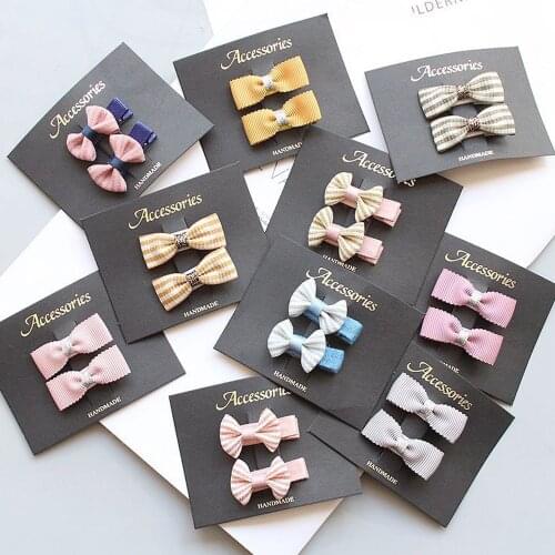 Set of 2 pcs Cute Tiny Fabric Hair Bow Alligator Clips Set Barrettes for Little Girls Kids HC101