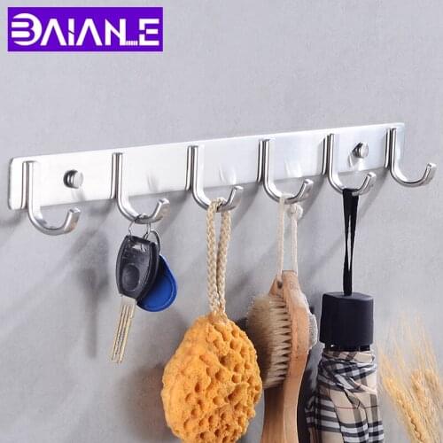 7pcs Robe Hook Key Wall Mounted Coat Hook Rack Wall Hanger Clothes Holder Kitchen Stainless Steel Towel Hook Bathroom Decorate
