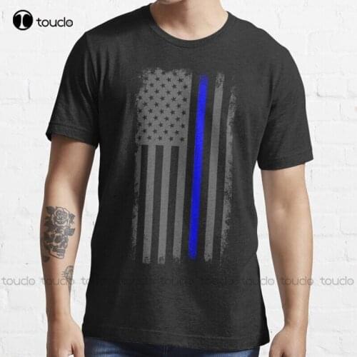 New Vertical Thin Blue Line American Flag T-Shirt Cotton Tee Shirt woman shirts Unisex