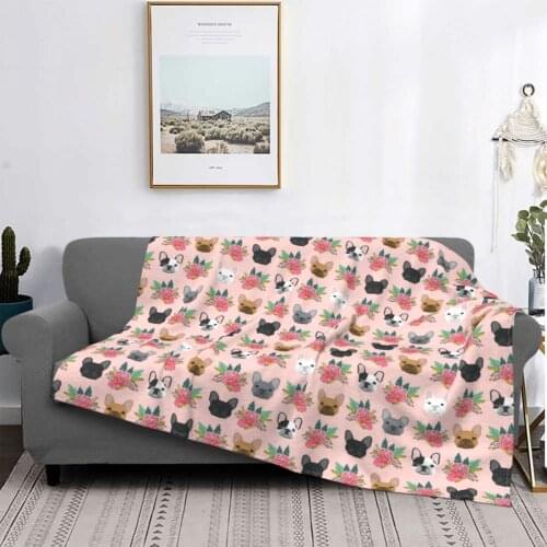 French Bulldog Faces Pink Cute Dog Blanket Flannel Textile Breathable Lightweight Throw Blankets for Home Outdoor Bedspread