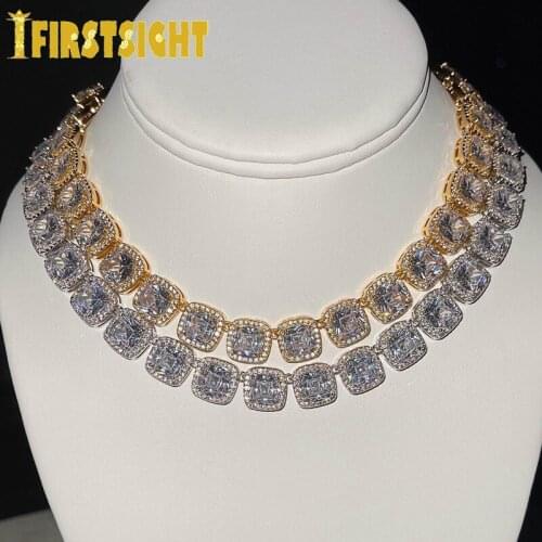 New 14mm Sparking 5A Big CZ Necklace Square Zircon Tennis Chain Necklace Ice Out Bling CZ Charm Hip Hop Fashion Jewelry For Men