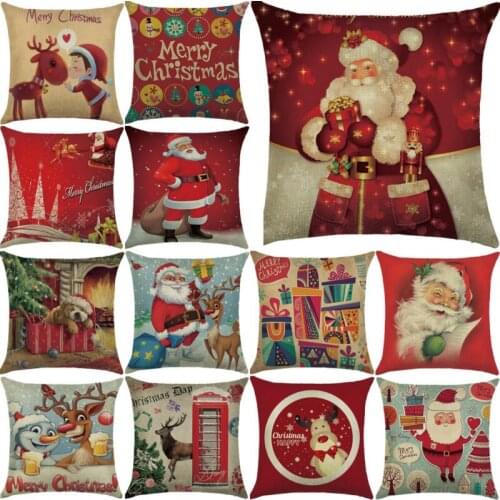 Hglegyw christmas Pillow Case Throw Cushion Case Home R Santa Cotton Linen Soft Room Gifts Single Sides Printing