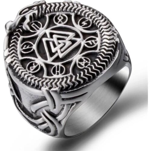Viking Men Odin Valknut Forging 316L Stainless Steel Ring Pagan Nordic Amulet Biker Jewelry
