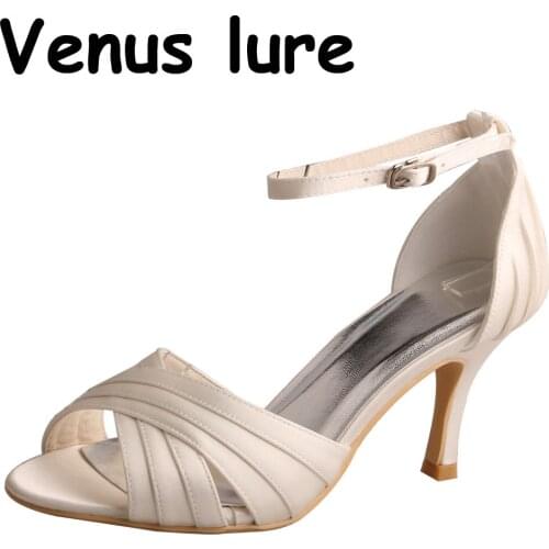 Wedding Peep Toe Shoes Ivory Dress Shoes Women Bridal Ankle Strap