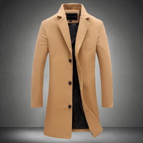 Solid Trench Coat Mens Jacket Autumn Winter Long Coat Slim fit Warm Thick Korean Style Windbreaker Male Business Men Clothing