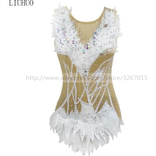 LIUHUO Figure Skating Dress Womens Girls' Ice performance Rhythmic gymnastics competition Leotard Aerobics Costume Kid White