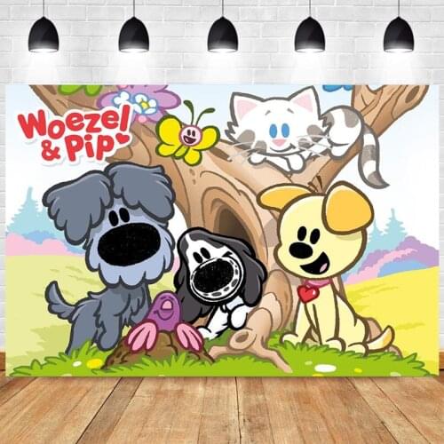 Woezel en Pip Photo Backdrop Boys Kids Happy Birthday Party Photograph Background Girls Banner Photocall Decoration