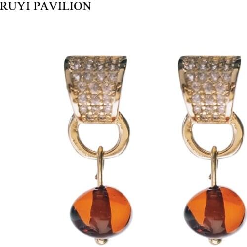 Ruyi Pavilion Handmade Jewelry Elegant Natural Baroque Amber Gemstone Earrings for Women 2021