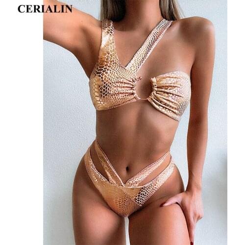 New Hollow Women Two Piece Bikini Sexy Explosions Bronzing Fabric Swimming Suit Ladies Split Low Waist Female Fashion Swimwear