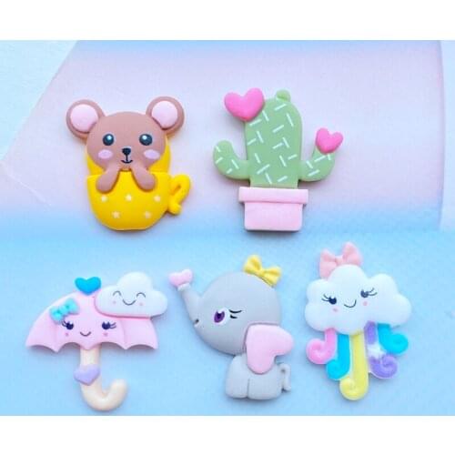 10Pcs Kawaii Resin Mixed Cartoon Animal Series Flat Back Cabochon Crafts Clothing DIY Scrapbooking Accessories L96
