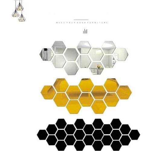 12Pcs/Set 3D Hexagon Acrylic Mirror Wall Stickers DIY Art Wall Stickers Living Room Mirrored Decorative Stickers Home Decor