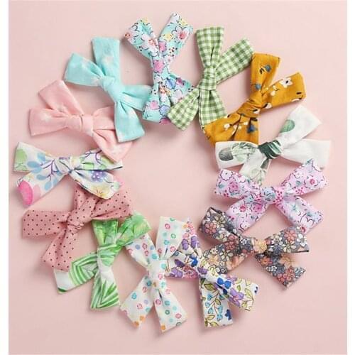 13pcs Floral Print Knot Bows Baby Accessories Hair Bow Nylon Headbands Elastic Spring Summer Fabric Girls Hairbands Hair Tie