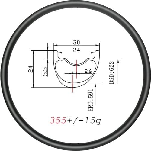 355g Asymmetric MTB XC carbon rims 29er clincher tubeless 30mm wide 24H 28H 32H UD 3K 12K 24mm deep mountain wheels carbon disc