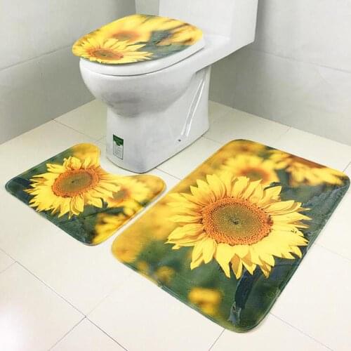 3Pcs Bath Mats Bathroom Carpet Ocean Underwater World Anti Slip Toilet Pattern Flannel Toilet Seat Cover Set