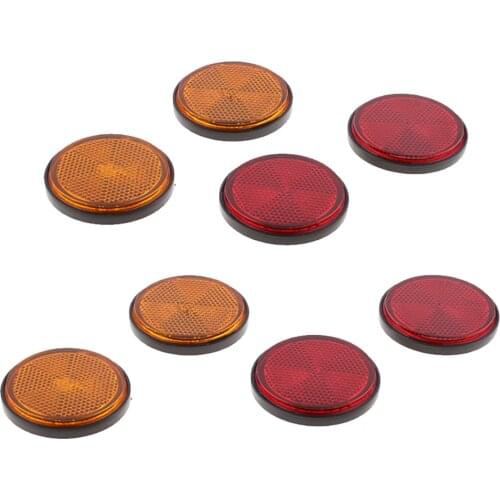 4 Pair Round Motorcycle Safety Reflectors Red & Orange Fork Reflective Warning Stickers Safety Plate Sign For Motorbike ATV Quad