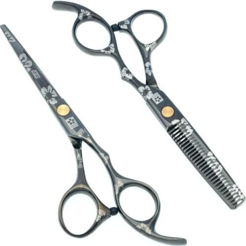 6.0" 5.5" Black Sakura Hair Cutting Scissors for Hairdresser Japan 440C Barbers Hair Scissors Salon Hair Thinning Shears LZS0099