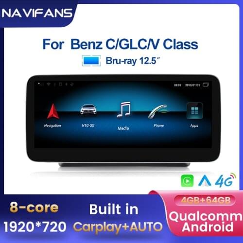 Android 10 HD 1920x720 Auto-Multimedia-Player For Mercedes Benz C Klasse W205 GLC-Klasse X253 V-Klasse W446 /4 + 64GB 12.5 "IPS